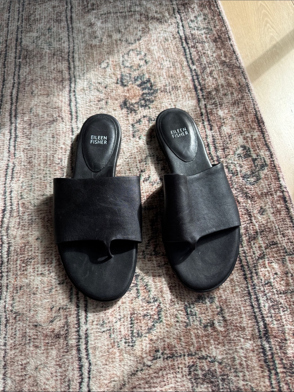 Eileen Fisher Black Leather Slide Sandals